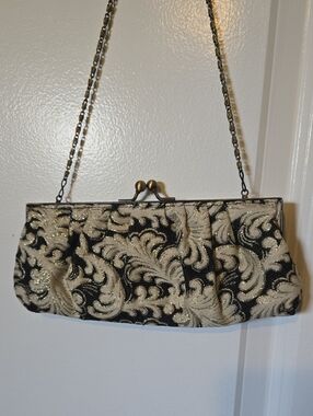 Vintage Elegant Black and Gold Evening Clutch Bag